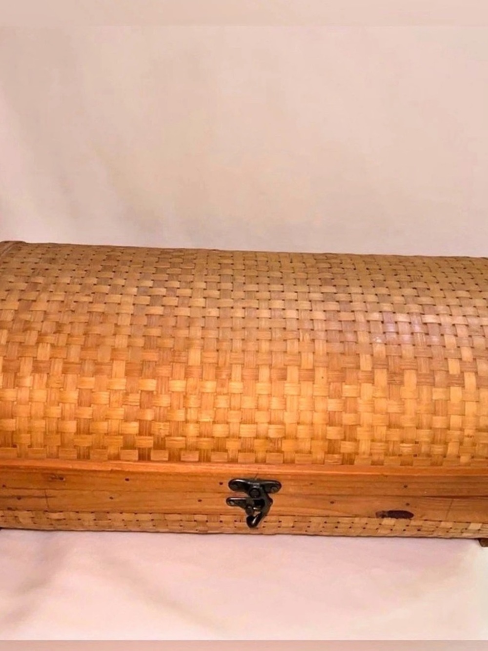 Vintage Woven Wood Storage Chest Brown